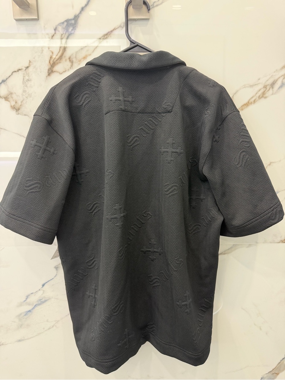 All Saints Black Short-Sleeve Embossed Polo Shirt - Picture 2 of 4